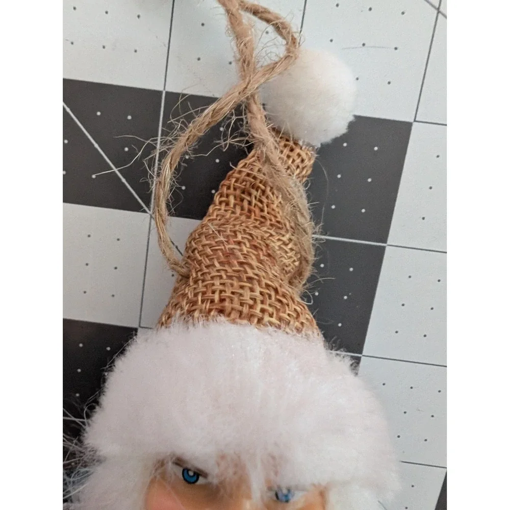Holiday Time Santa Clause Plastic Face mixed‎ fabric hanging ornament lot 2